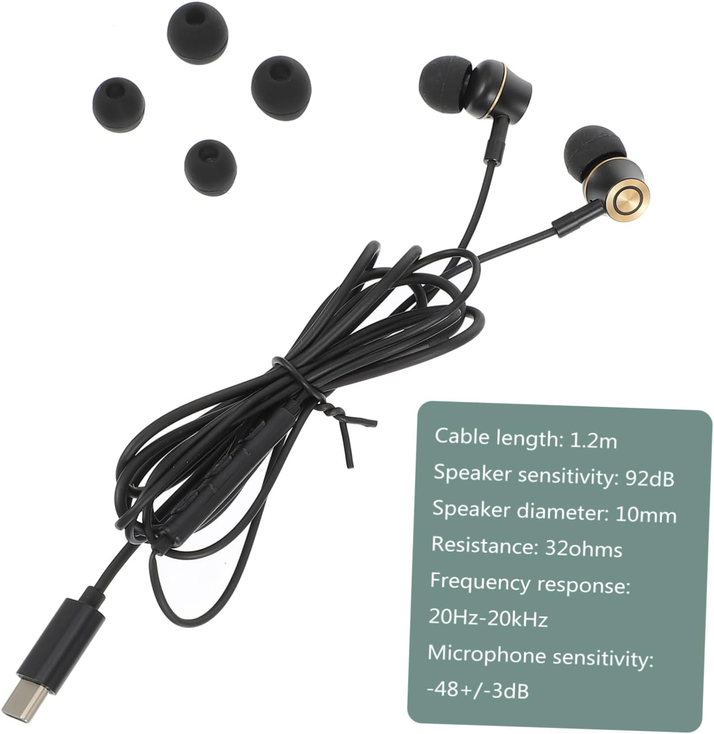 SEWACC USB C Earphones with Microphone and Volume Control, In-Ear Noise Cancelling Headset for Phone, Metal Wired Earbuds for Travel and Daily Use, Black