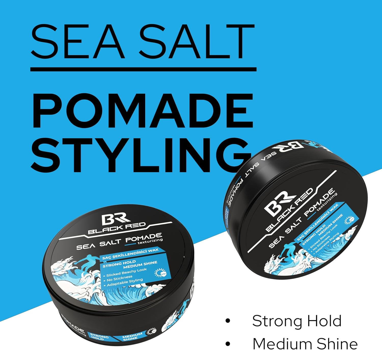Black Red Sea Salt Pomade for Men, 120Ml. Healthy-Looking Sheen Finish. Men'S Hair Styling Wax with Natural Hold, Textured Look, Water-Based Formula - (Strong & Flexible Control) image number 3
