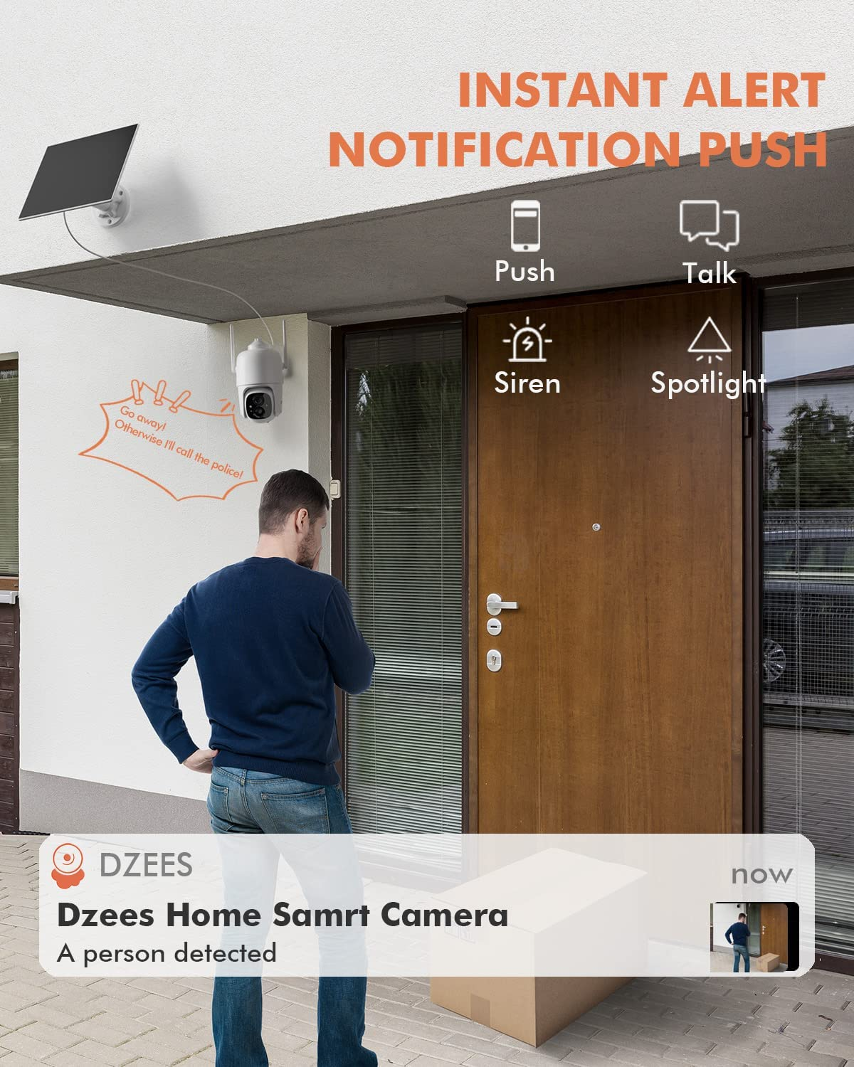 Dzees Solar Security Cameras Wireless Outdoor, 2K Battery Powered Security Camera, 360&deg; PTZ Camera with Spotlight, Siren, Color Night Vision, AI Dectection, IP66 for Home Security, 2.4Ghz - D3 image number 7