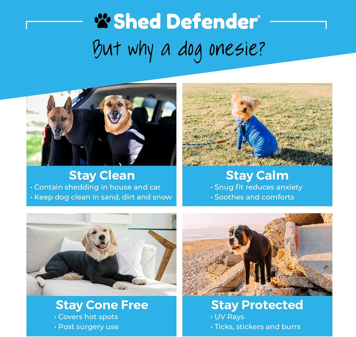 Shed Defender Sport Dog Onesie for Dog Shedding, Seen on Shark Tank, Lightweight Breathable, Bodysuit for Dogs, Pet Jumpsuit, Dog Body Suit, Shed Shirt, Full Body Shed Suit, Hot Spots, Vet Approved image number 6
