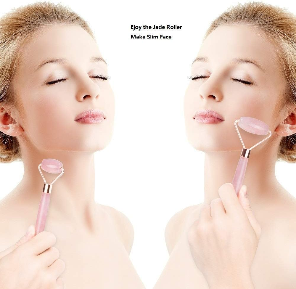 Jade Roller Massager,Anti-Aging Facial Roller Natural Jade Roller Make Your Face,Neck,Eyes Smooth Skin,Best Gift Free for Girlfriend,Ladies,Girls (Pink) image number 6