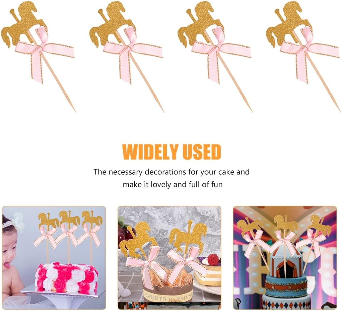 50Pcs Carousel Horse Cupcake Toppers Horse Racing Dessert Picks for Horse Party Decorations Birthday Baby Shower Party Supplies image number 1