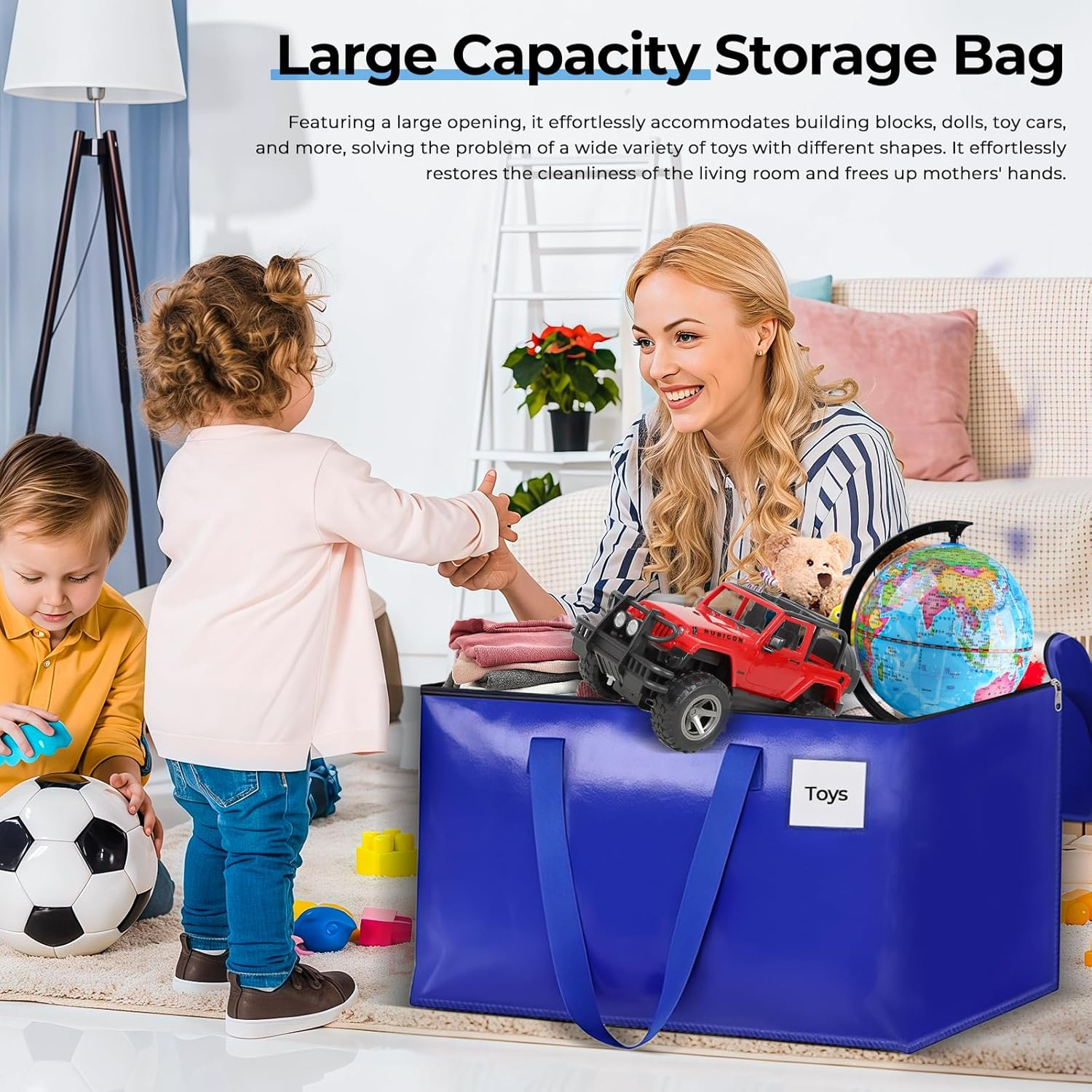 Focenat 93L Large Woven Storage Bag, Pack of 6 Moving Bags with Handles and Zips, Waterproof Transport Bag, Moving Bags for Moving Duvets, Clothes Storage (Blue) image number 2