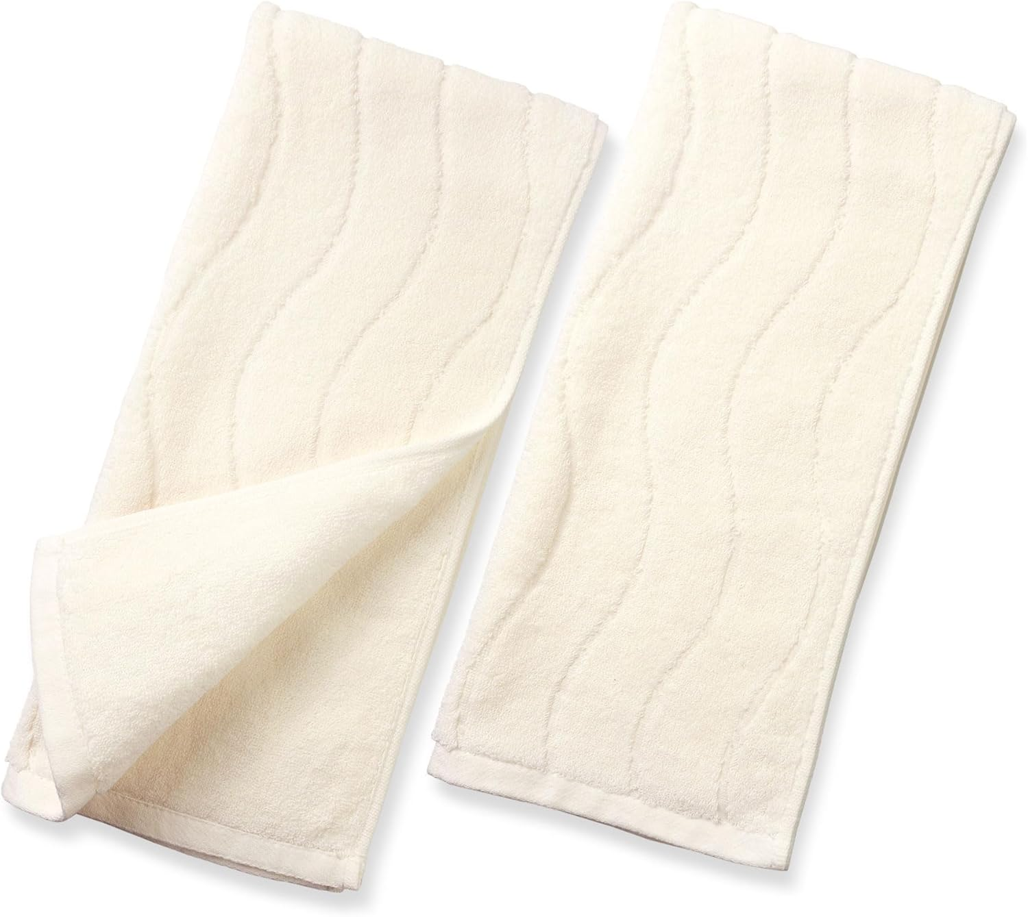 2-Piece Hand Towels Set in Forest Green, Wavy Striped Jacquard Towels for Bathroom Kitchen Gifts (13X29 Inches, 100% Cotton)