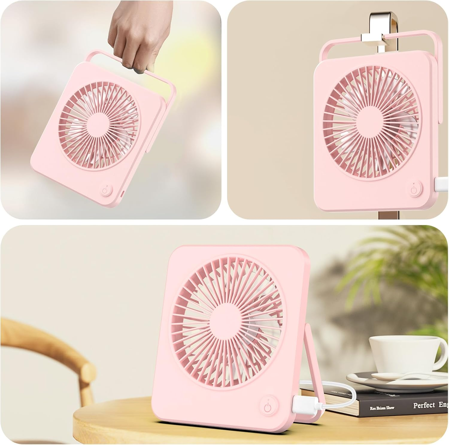 Hianjoo Mini Desk Fan, Personal USB Powered (No Battery) Portable Desktop Table Mini Cooling Fan 3 Speeds Angle Adjustable Quiet Strong Wind Small Fan for Home Bedroom Office Car, Cherry Blossom Pink image number 4