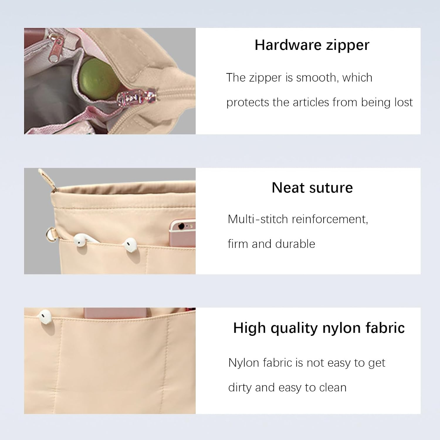 Lckaey Purse Organizer Insert for Neverfull Handbag Is Compatible with More Similar Brands of Tote Bag-Nylon Organizer 3055Khaki-Xs