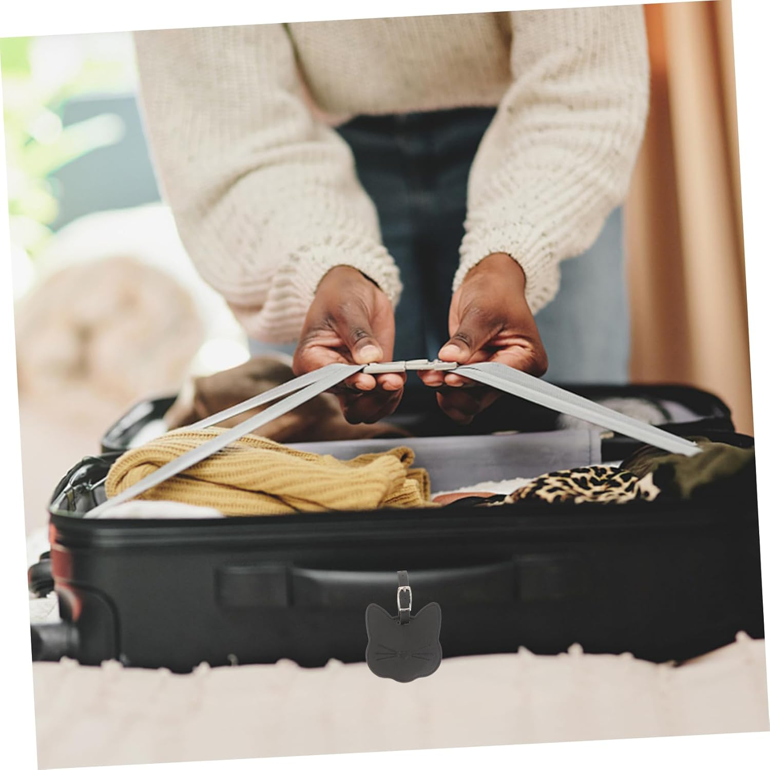 OATIPHO 9Pcs Leather Luggage Tags for Suitcases Hanging Travel Tags Pu Leather Material for Travel Supplies and Carryon Luggage image number 2