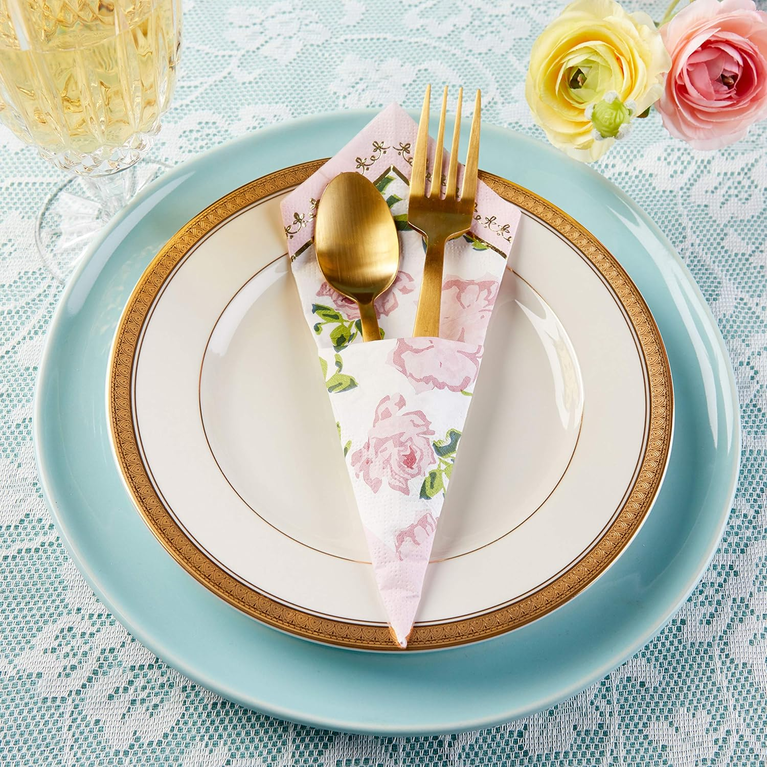 Kate Aspen Vintage Floral Tea Party Napkins - Pink (Set of 30) - Perfect for Weddings, Bridal Showers, Baby Showers, Birthdays image number 4