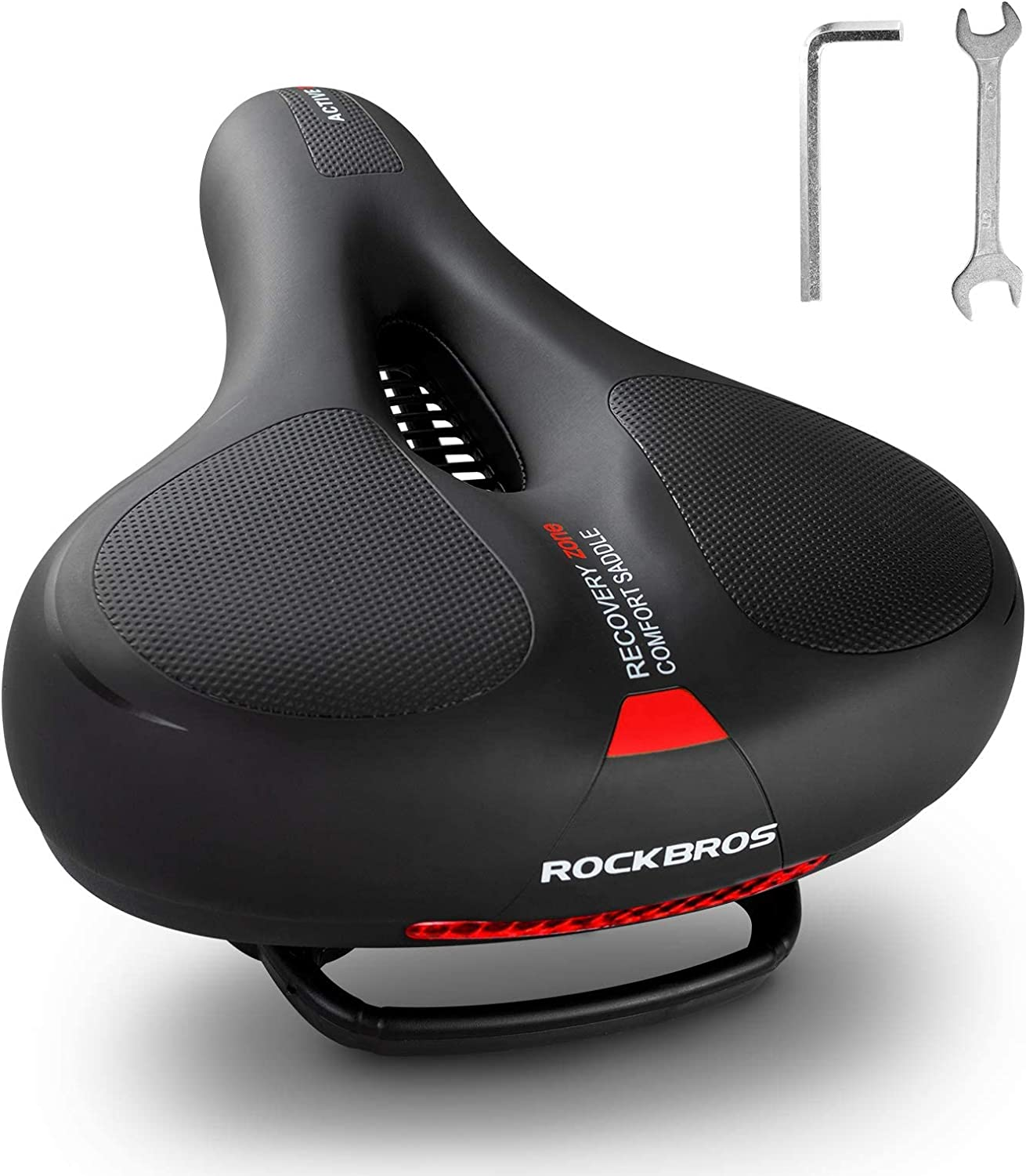 ROCKBROS Comfortable Bike Seat Bicycle Saddle for Men Women Waterproof Wide Soft Bike Cushion Dual Shock Absorbing Bike Accessories Fit for Mountain Road Bike with Reflective Strip Reflective Strip