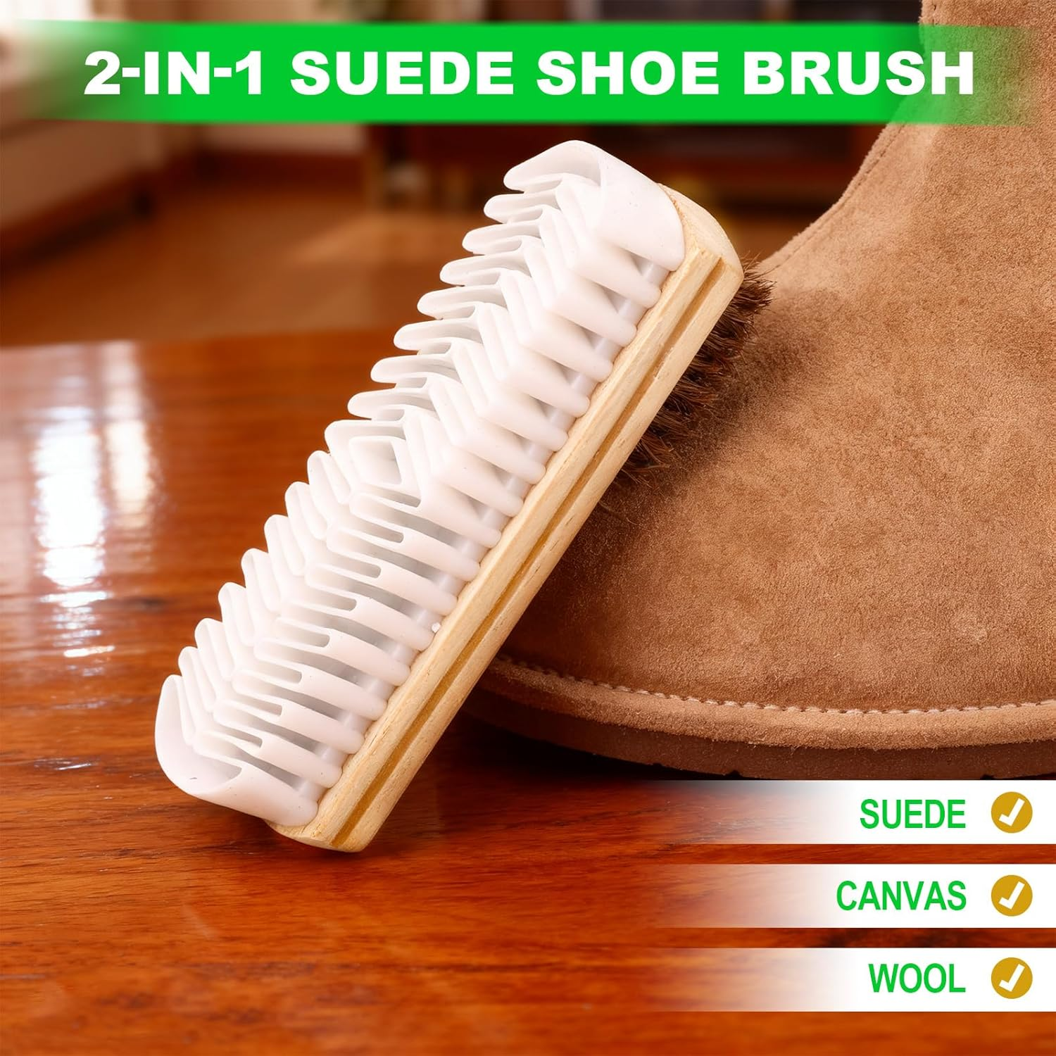 2-In-1 Suede Shoe Brush with Eraser, Wooden Handle Suede & Nubuck Cleaning Brush for Shoes Bags Jackets image number 5
