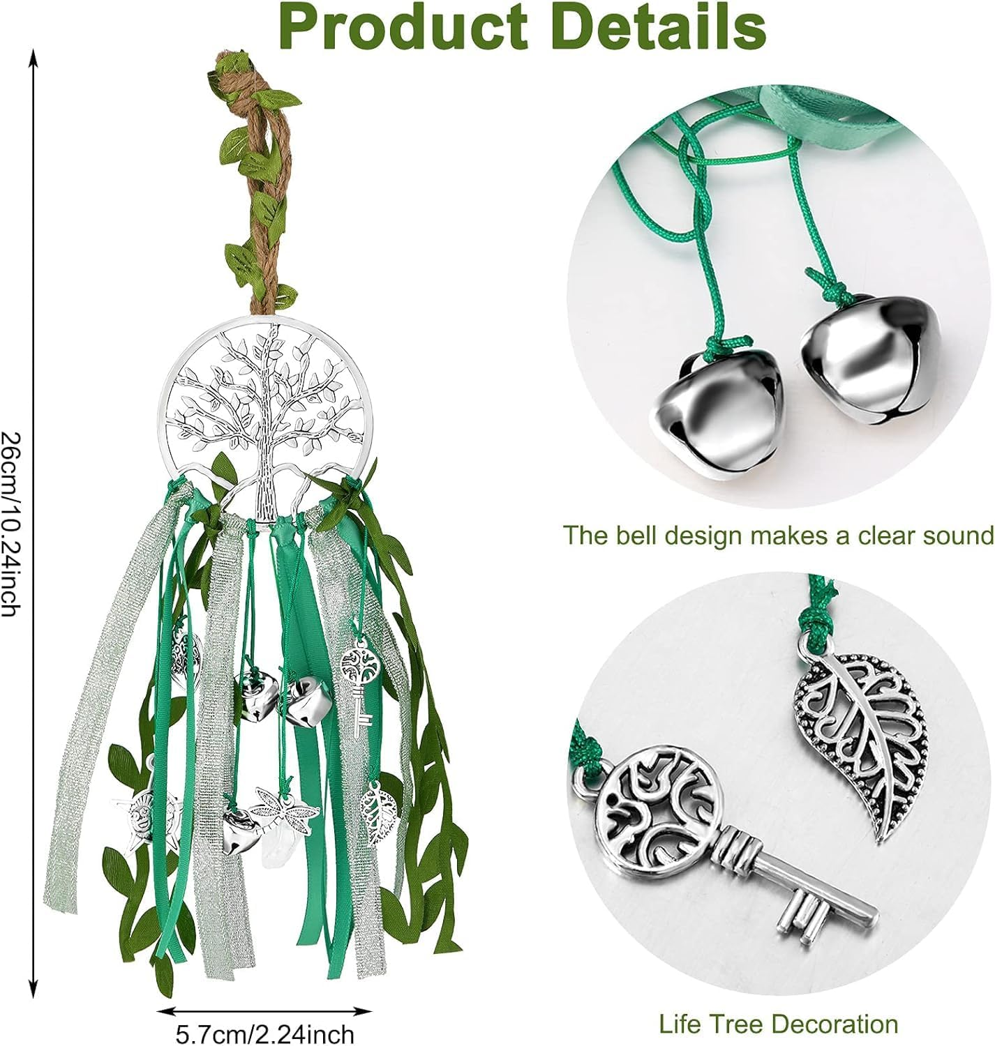 Witch Bells Protection for Door Knob Tree of Life Wind Chime Hanger Clear Negative Energy Witchcraft Supplies Witch Wind Chimes Wreath Pagan Bell Decor for Witchy Boho Room (Vivid Style) image number 5