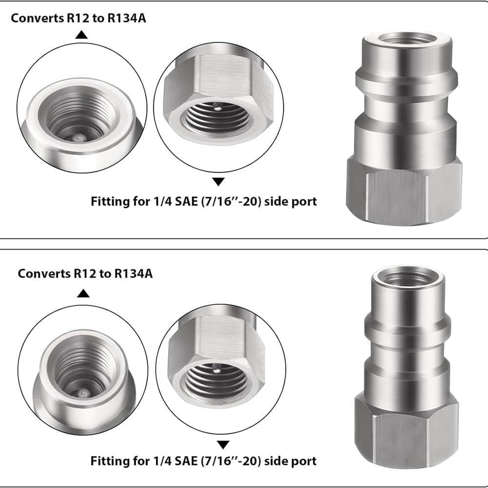4Pc VA-LH11 A/C R-12 to R-134A Retrofit Conversion Adapter Fitting for 1/4 SAE Thread Low High Side Conversion image number 5