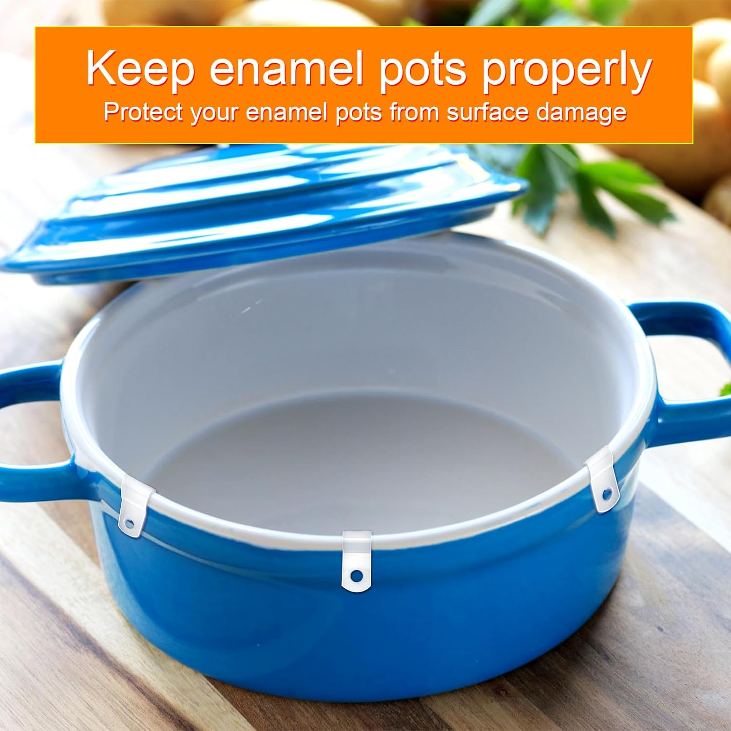 6Pcs Dutch Oven Lid Protector Clips, Cookware Protector Replacement Clips Stacking and Storage Plastic Bumpers Protective Clips for Dutch Oven Pots image number 1