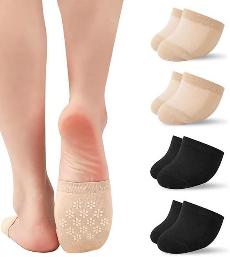 Half Socks for Women, Toe Socks Womens for Mules, Non Slip Silicone Toe Topper Covers No Show Invisible Non-Slip Liners for Clogs, Pump Shoes 4 Pairs