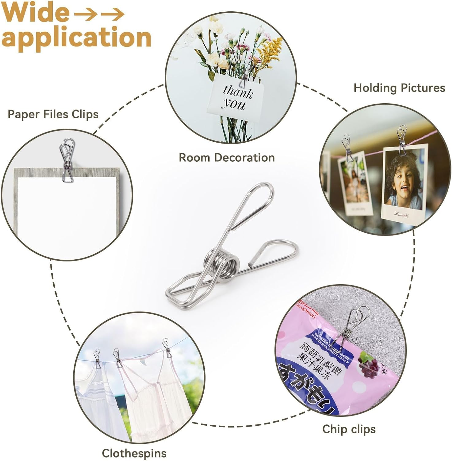 60 Pack 2.36" Stainless Steel Silver Clothes Pegs Wire Clothes Pins Heavy Duty Clothes Pin Clips for Laundry Home Kitchen Outdoor Travel Office image number 2