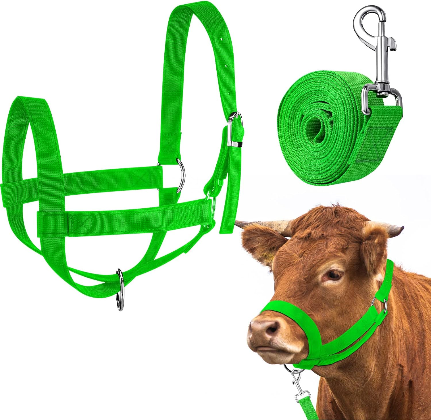 Hillban Cow Halter Cattle Halters Adjustable Calf Halter with Leading Rope for Miniature Horse Donkey Goat Foal Nylon Cattle Halters Training Supplies