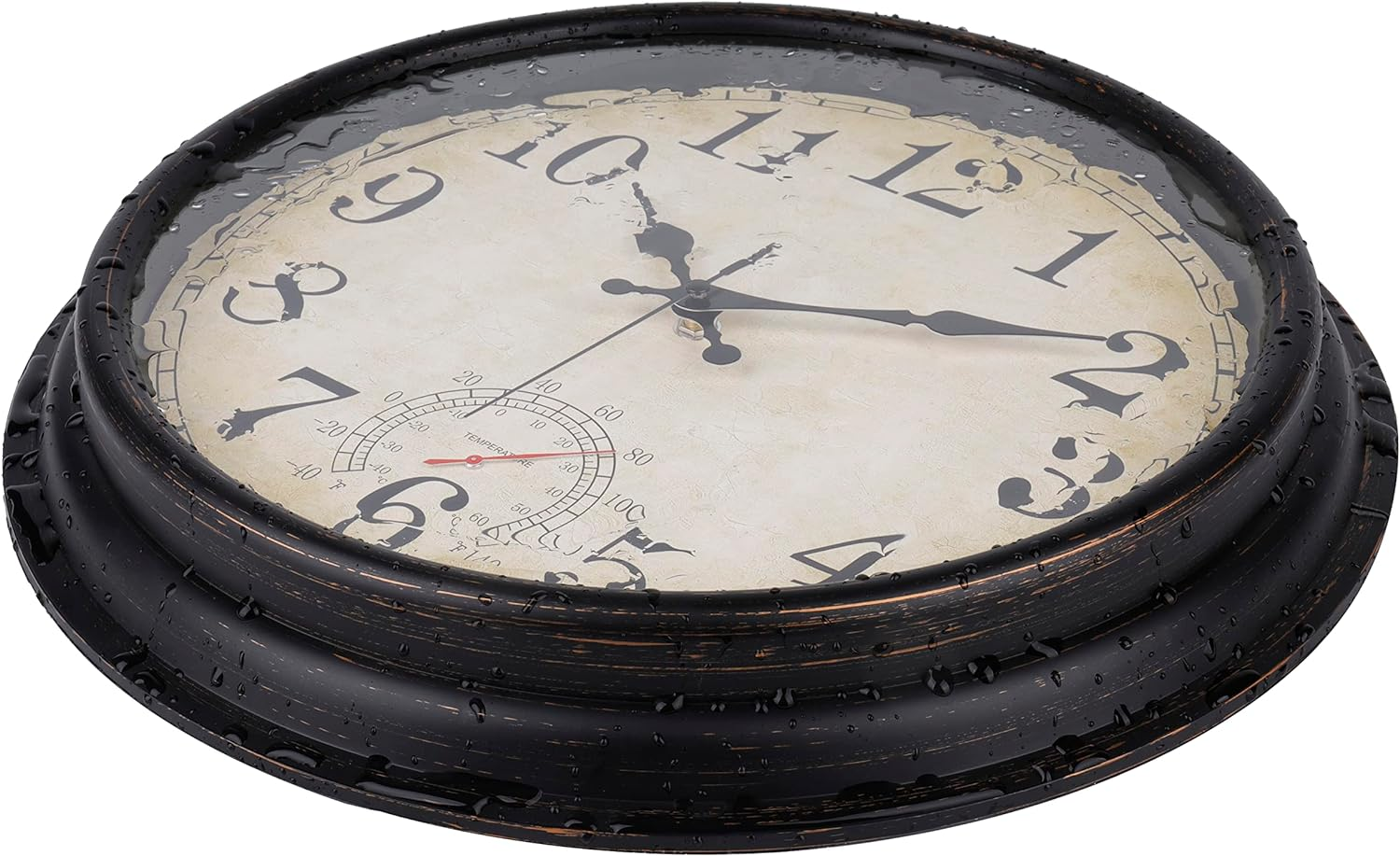 Large Outdoor Clocks Waterproof with Thermometer Vintage Wall Clock for Bathroom Patio Pool Garden Living Room Home(16 Inch,Bronze) image number 1
