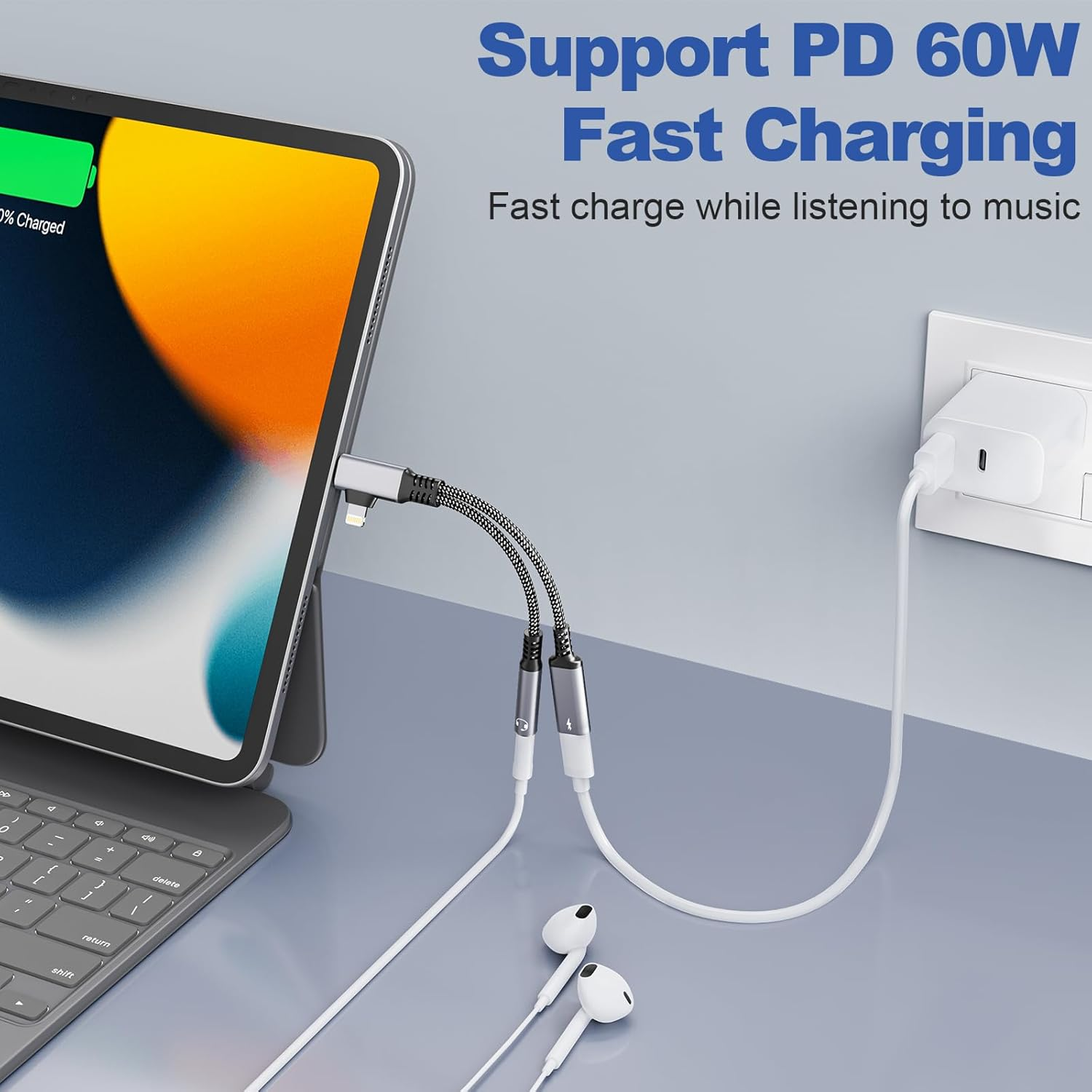 USB-C to 3.5Mm Headphone and Charger Adapter - Dual Port (Lightning & USB-C Input) to AUX 3.5Mm Jack & 60W PD Fast Charging with Call Support, for Iphone 15/16, Android, Tablet image number 3