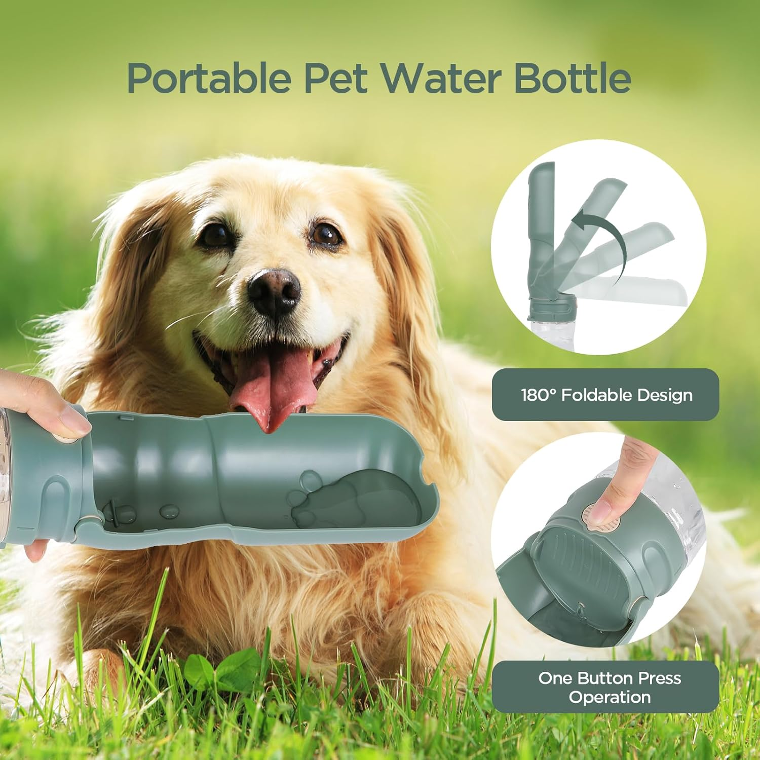 Aiqinu 520 Ml Dog Water Bottle, 180&deg; Foldable Dog Cat Pets Leak-Proof Water Bottle, Portable Dog Water Bottle for Small Pet for Hiking Travel image number 3