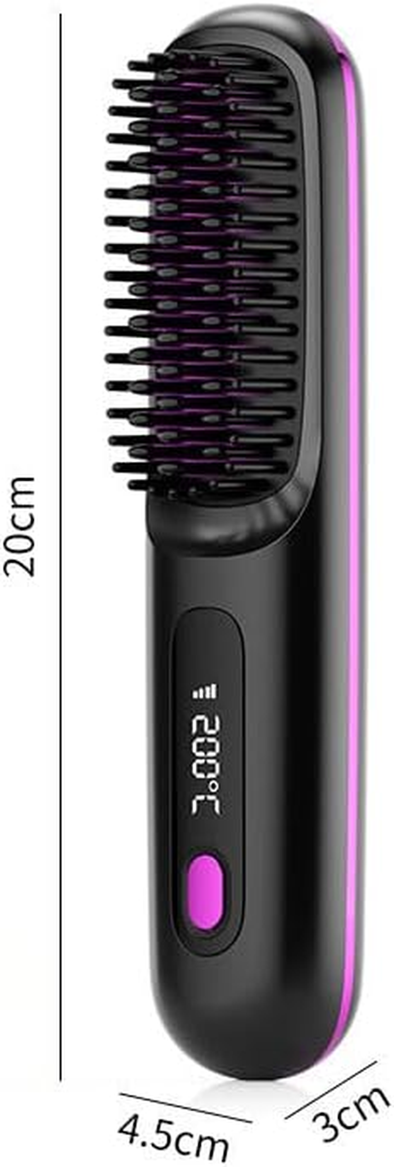 Portable Straightener Brush, Fast Heating Cordless Hair Straightener Brush, USB Rechargeable Negative Ion Anti-Scald Hot Comb, 3 Temp-Settings, Travel Essential Women(Black)
