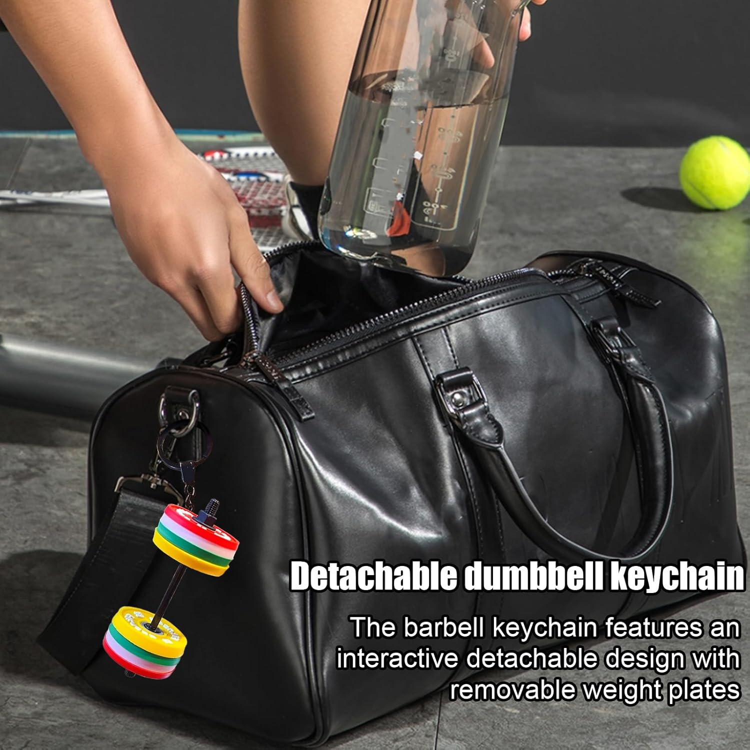 Furtryvl Barbell Keychain | Detachable Dumbbell Keyring,Decorative Backpack Charm | for Women, Bag Backpack Purse Wallet, Motivation Decoration image number 1