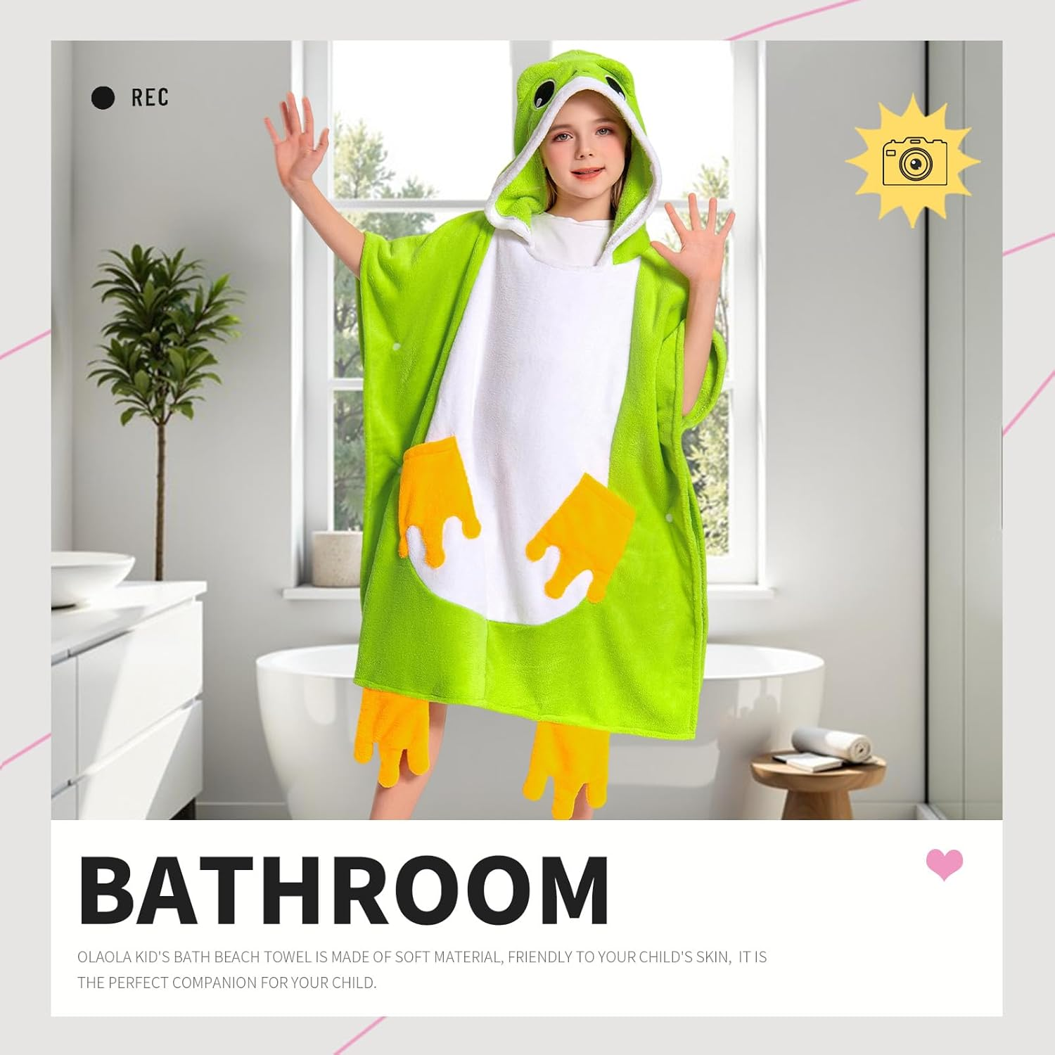 OLAOLA Frog Hooded Kids Beach Towels, Soft Absorbent Kids Hooded Bath Towel Wrap for Boys Girls, Toddler Pool Swim Towel with Hood for Ages 3-12 - Panda image number 7