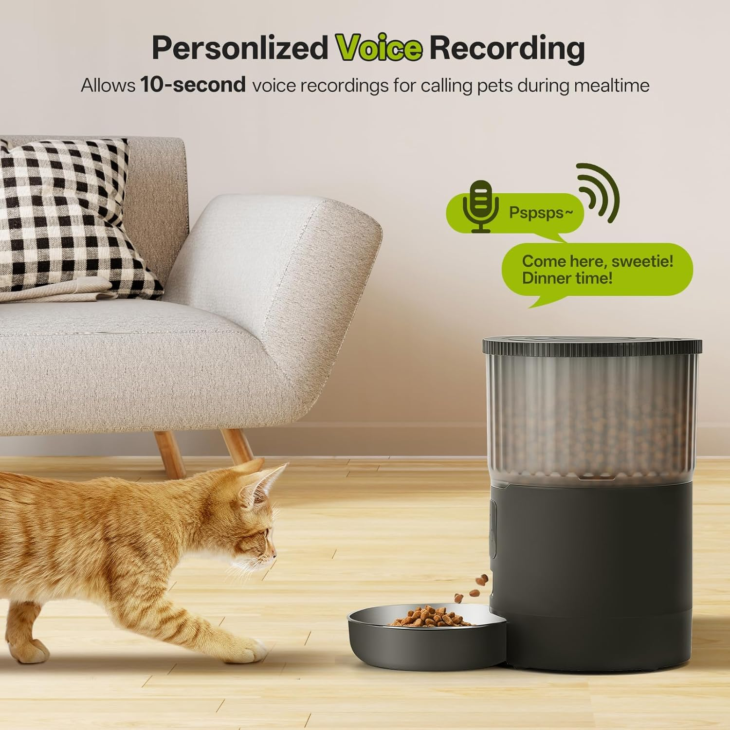 Mukkela Wifi Automatic Cat Feeder, 4L Timed Cat Dry Food Dispenser with 10S Voice Recorder, APP Control, Auto Pet Feeder up to 10 Meals per Day for Cats, Dogs, Dual Power Supply (Black) image number 5