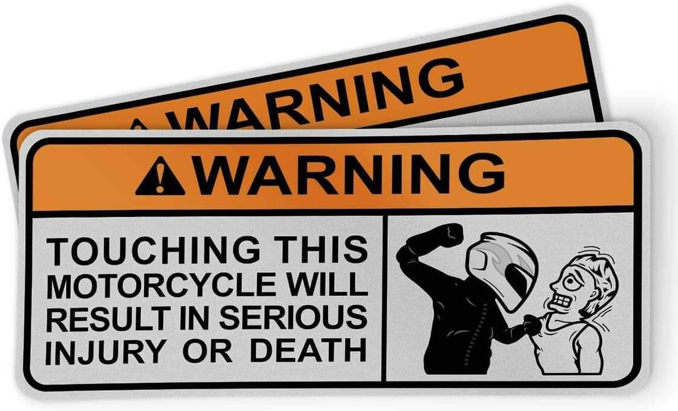2 Pieces | Touching This Motorbike Biker Sticker Warning Stickers Funny Safety Instructions Decals | Car Bumper Window Motorcycle Helmet