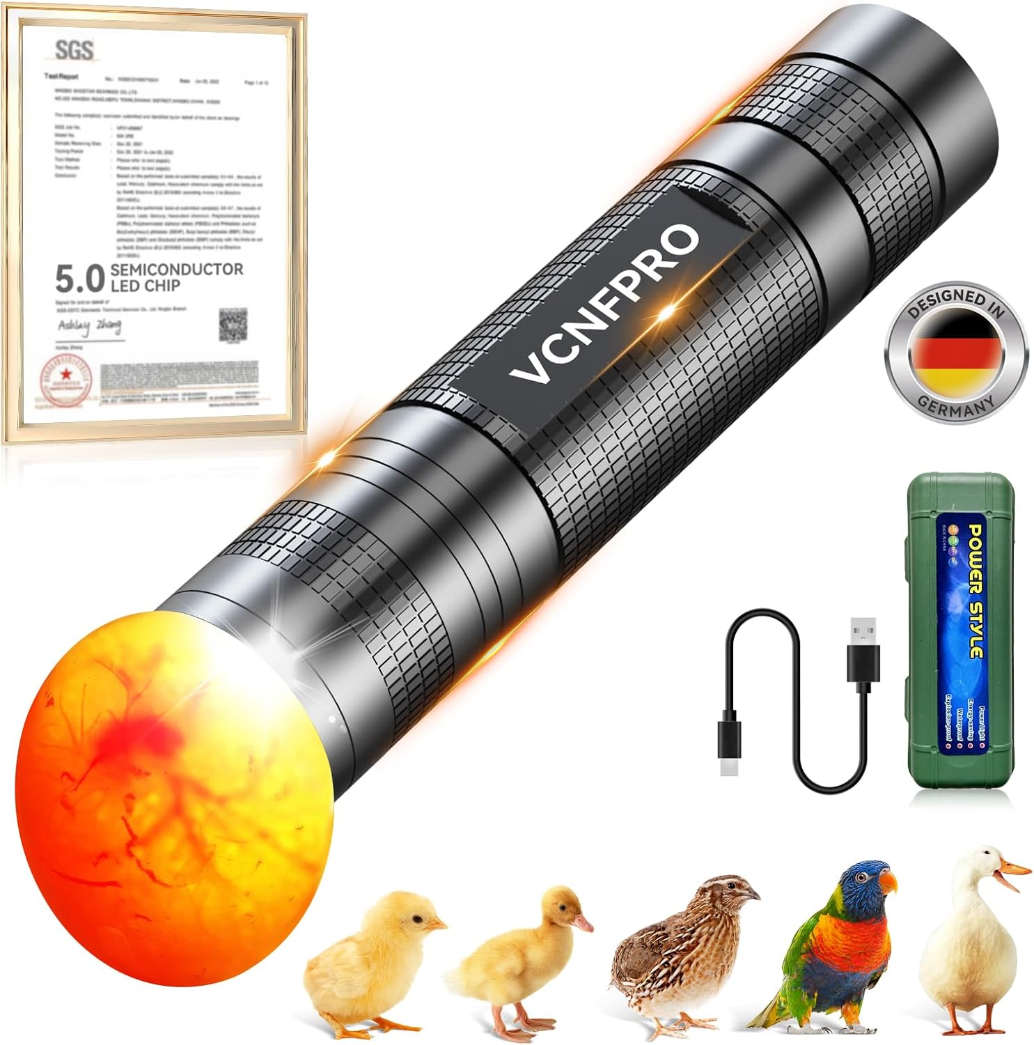 3.0 Upgraded Egg Candler Light【Semiconductor Led Chip】【Sgs-Certified Titanium Materials】 3-In-1 Egg Candler for Chicken Eggs Typy Strong Waterproof Durable Ultra Battery Life No Harm to Eggs (Black) image number 6