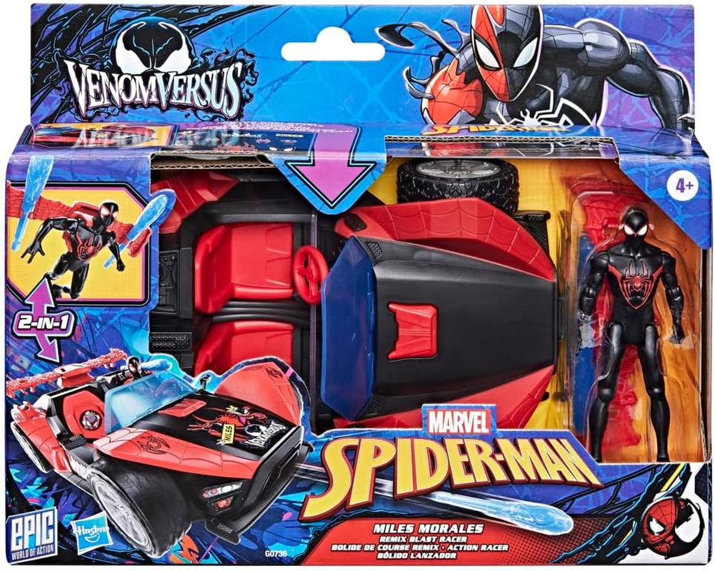 Marvel Spider-Man Venomversus Epic World of Action Miles Morales Remix Blast Racer 4-Inch (10 CM) Figure & Toy Car, Accessories, Super Hero Toys, 4+ image number 6
