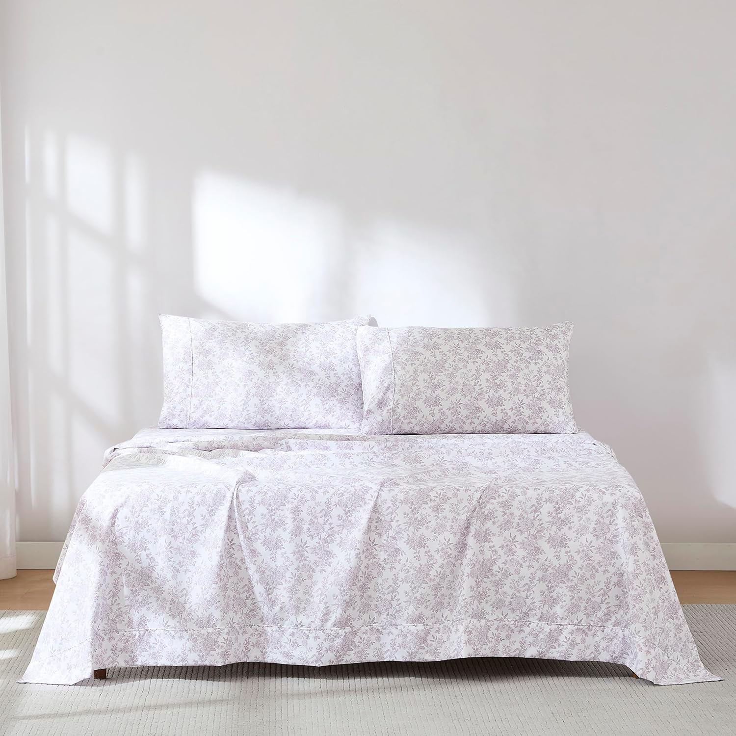 Lush Decor Peony Toile Sheet Set 6 Piece Set Queen Mauve - Floral Sheets - Flower Bed Sheets - Purple Bedding - Coquette Decor image number 4