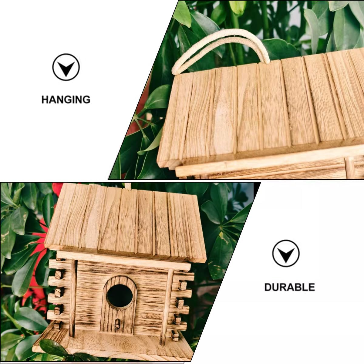 Jade Deals Wooden Bird House, 6.69&times;6.29&times;7.08In Outdoor Hanging Nest Box, Solid Natural Wood, for Parrots/Finches/Small Birds, Garden/Balcony Use image number 1