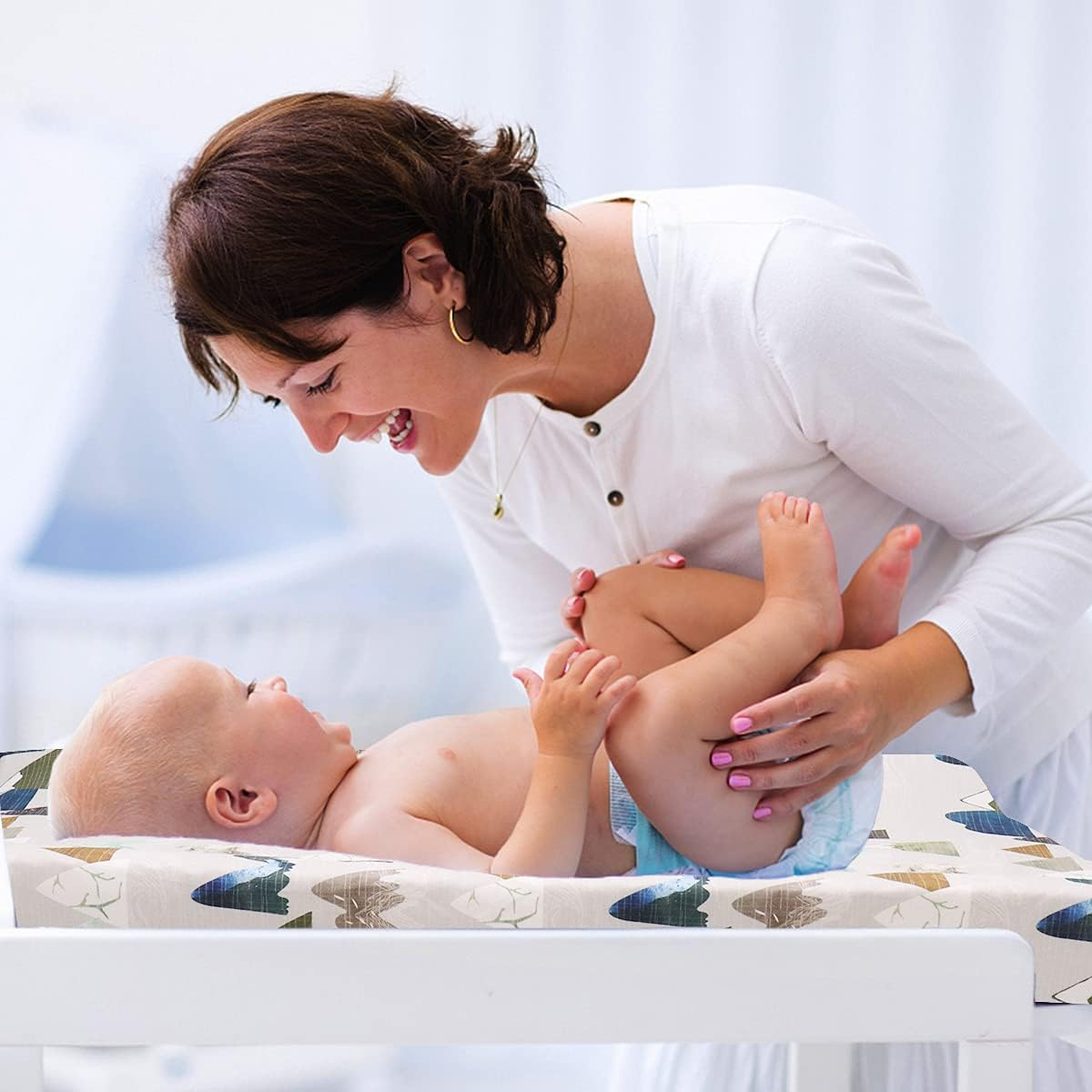 Changing Pad Cover Diaper Changing Mat Cover Sheets for Newborn Boys Soft Breathable Nursery Changing Table Sheets Mountains - Flower image number 4