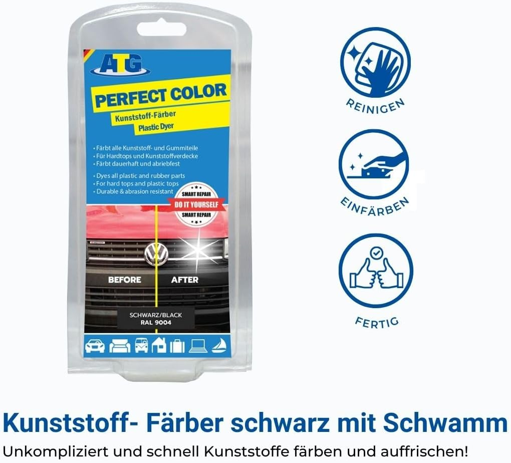 ATG Plastic Paint, Perfect Colour, Plastic Colour Black, Colour for Plastic Exterior, Bumper, Black, 2 Piece Set image number 4