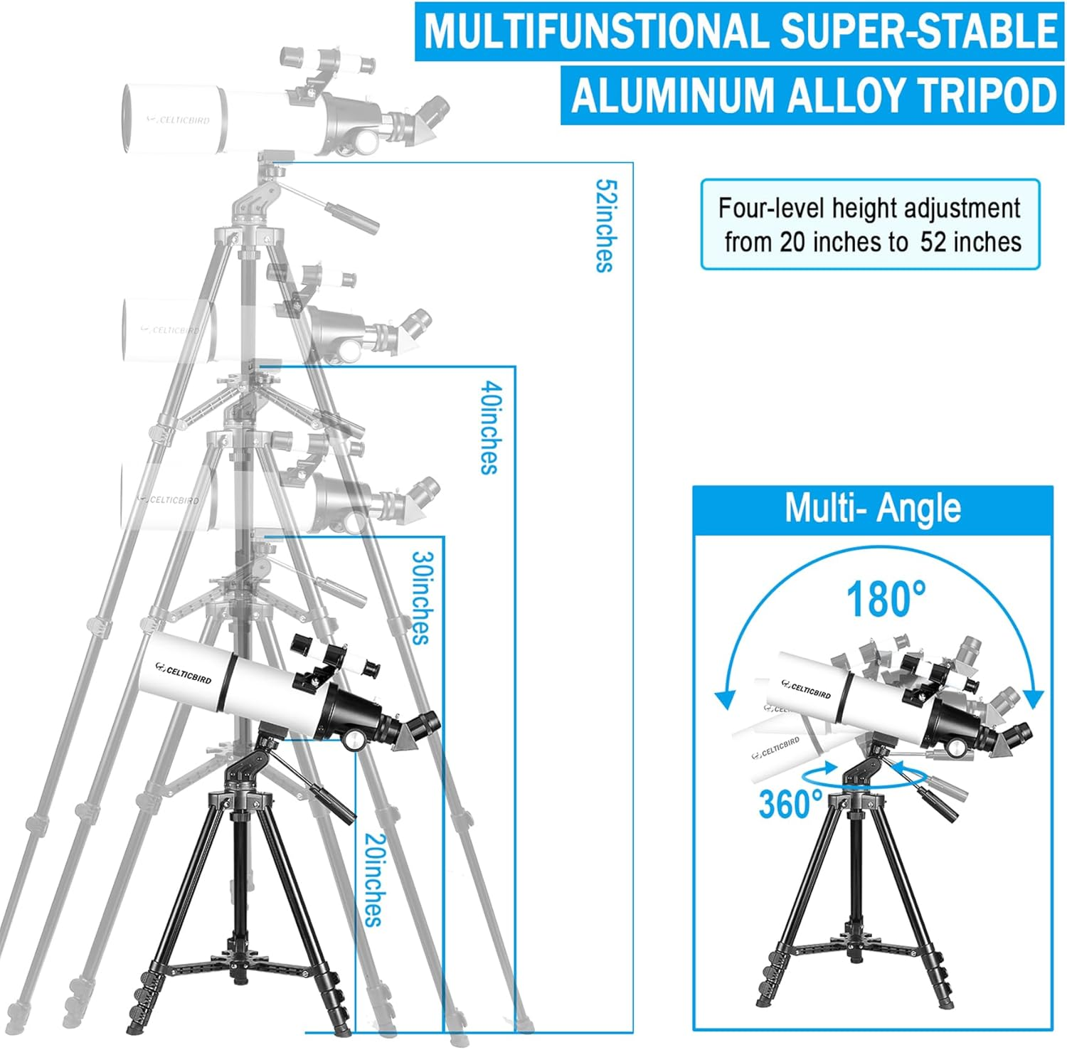 Celticbird Telescope for Adults High Powered, 80Mm Aperture 600Mm Telescopes for Adults Astronomy, Travel Telescopio for Beginners with AZ Mount, Backpack, Phone Adapter, Moon Filter image number 2