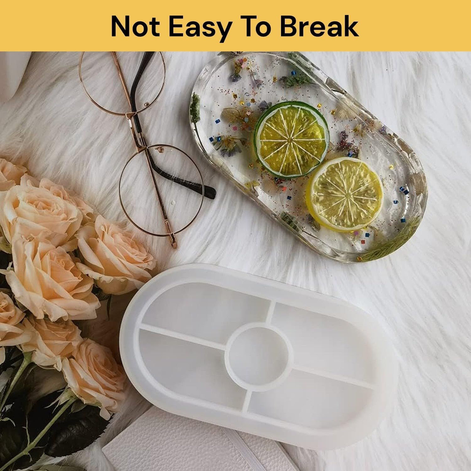 EZONEDEAL Resin Tray Mold, Oval Rolling Silicone Tray Molds, Epoxy Platter Molds, Epoxy Resin Tray Mold Large DIY Casting Craft Decorating for Craft Jewelry Storage, Home Decoration image number 2