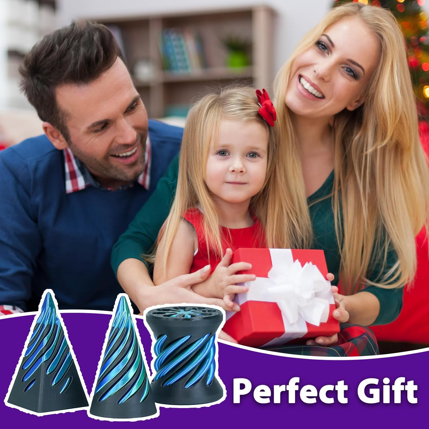 3 Packs Impossible Spiral Cone Fidget Toys,3D Printed Pyramid Passthrough Sculpture,Mini Sensory Toy for Stress Relief Anxiety Relaxation,Desktop Decor Gifts for Adults & Kids (Blue Black) - Green Black image number 5