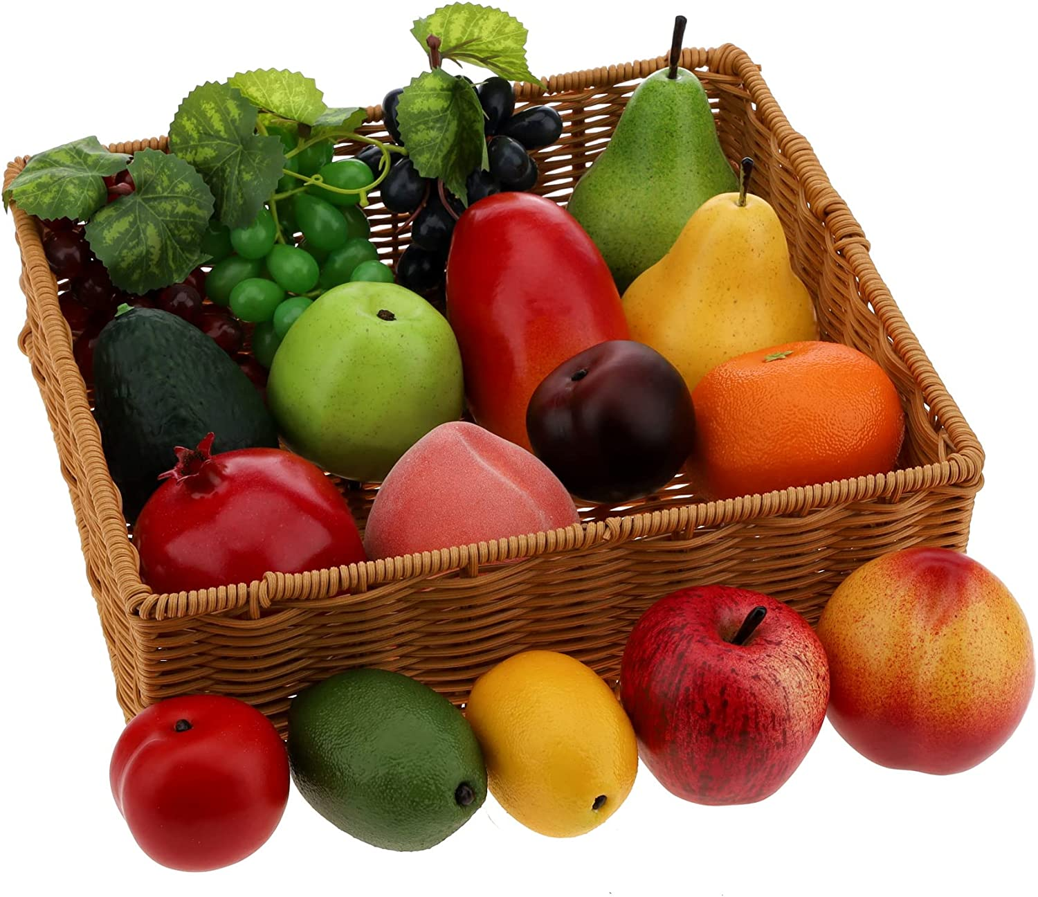 Gresorth Fake Mixed Fruit Artificial Apple, Peach, Pear, Orange, Grape, Mango, Lemon, Pomegranate, Avocado, Kiwi Model Home Kitchen Decoration - 17 Pcs image number 4