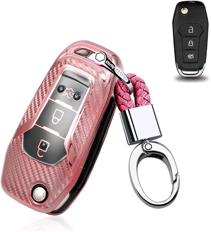 Ontto Silicone Car Key Fob Cover Keyring for Ford F150 F250 Focus 3 Escort Kuga Mondeo Fiesta Mustang Fecosport Edge Fusion 2016 Ranger S-Max Accessories Flip Key Case Key Shell Key Holder Blue