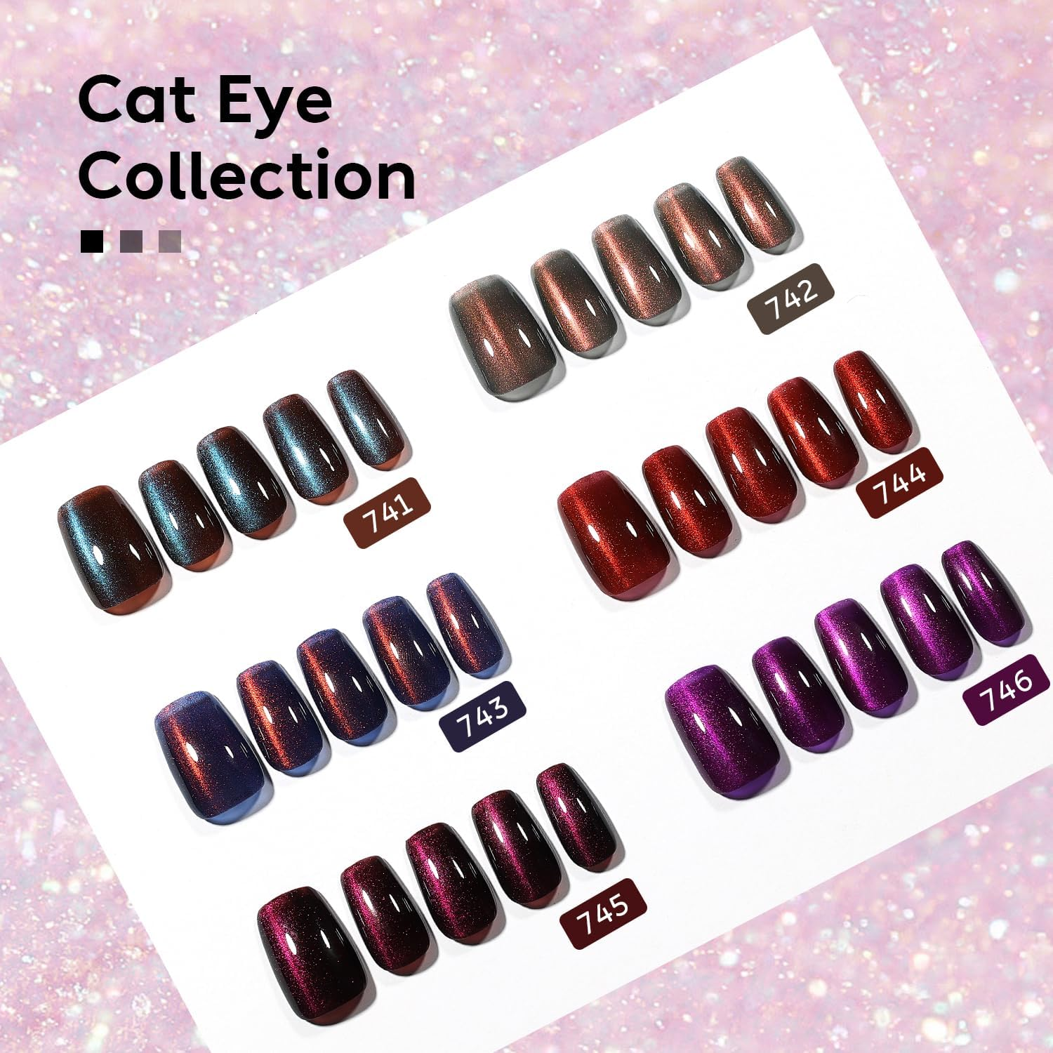 AIMEILI Cat Eye Gel Nail Polish U V LED Hema Free Cruelty Free Vegan Gel Polish Colors for Nail Art Kit Set of 6Pcs X 10Ml - Kit Set 71 - Set6-68 image number 2