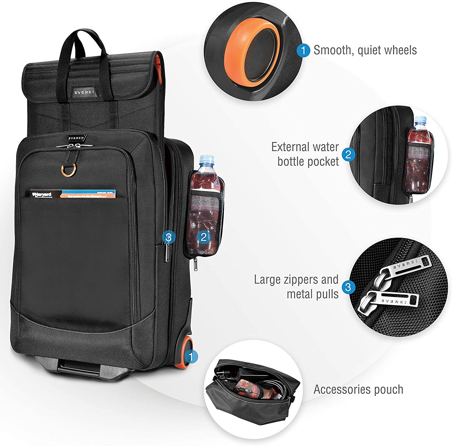 Everki Wheeled Carry-On Rolling Laptop Bag - Lightweight Trolley Bag Travel Friendly - Roller Luggage for Gamers, Rolling Bookbag for Business Travels, up to 17.3-18.4" Carry on Luggage, EKB420 Black