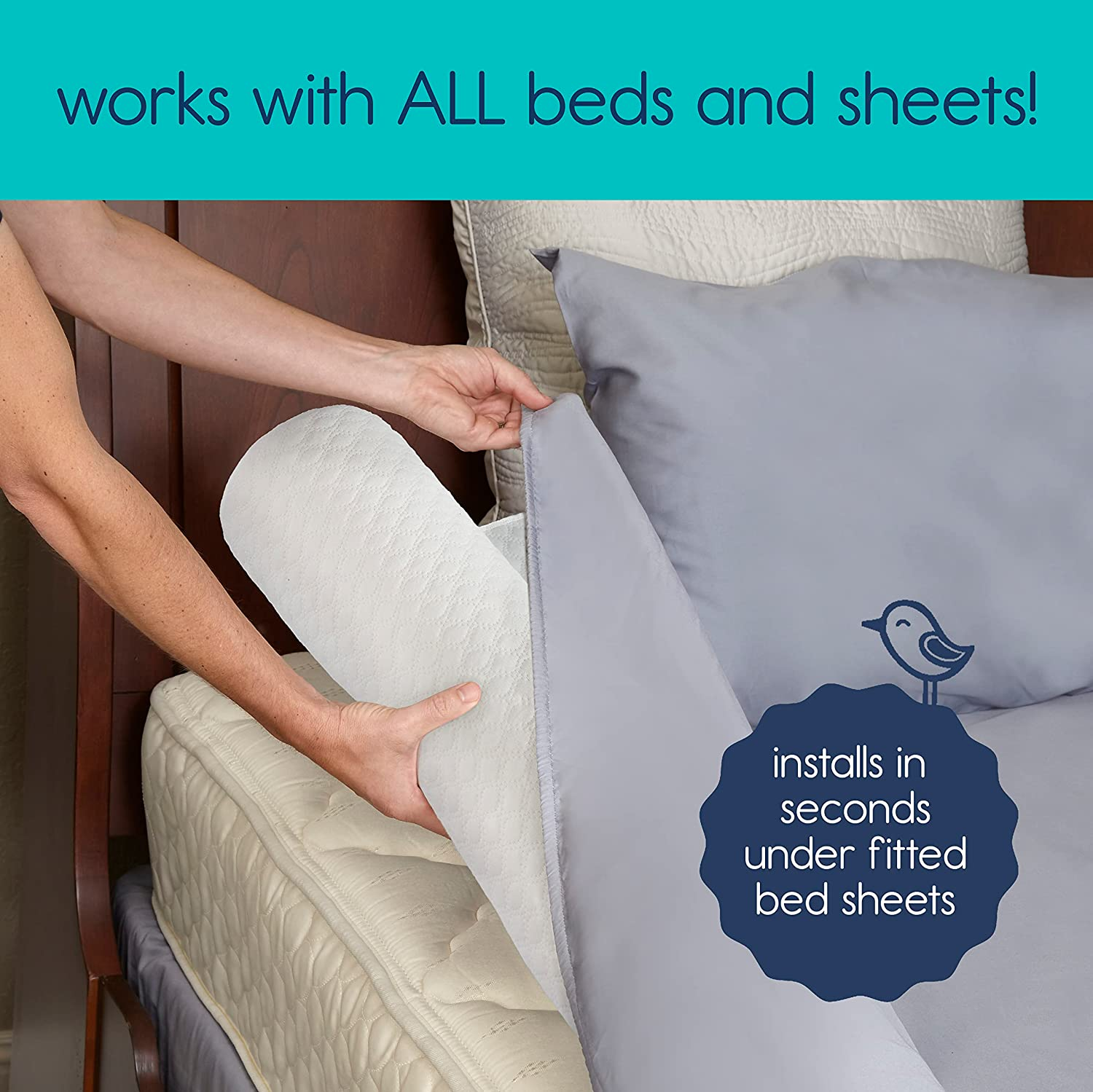 [2-Pack] Hiccapop Inflatable Bed Rail for Toddlers | Travel Bed Rail, Blow-Up Bed Bumper with Non-Skid Water-Resistant, Non-Slip Removable Cover | Portable Bed Rail for Hotel, Grandma'S, Vacation