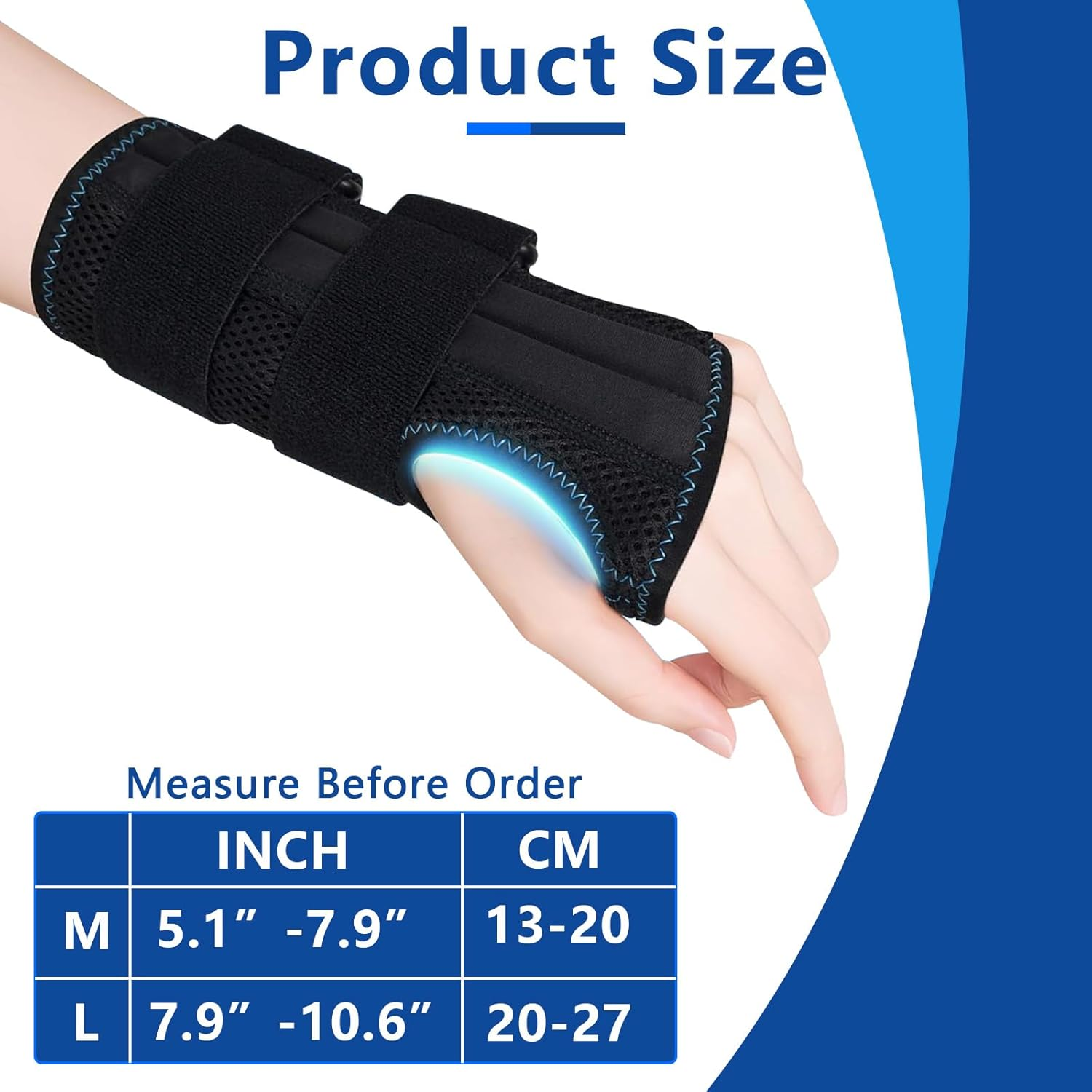 Wrist Splint for Carpal-Tunnel, Carpal Tunnel Relief Wrist Brace with 3 Metal Stabilizers, Adjustable Wrist Support Wrap for Arthritis, Tendonitis, Sprains, Working (Left-M, M) image number 4