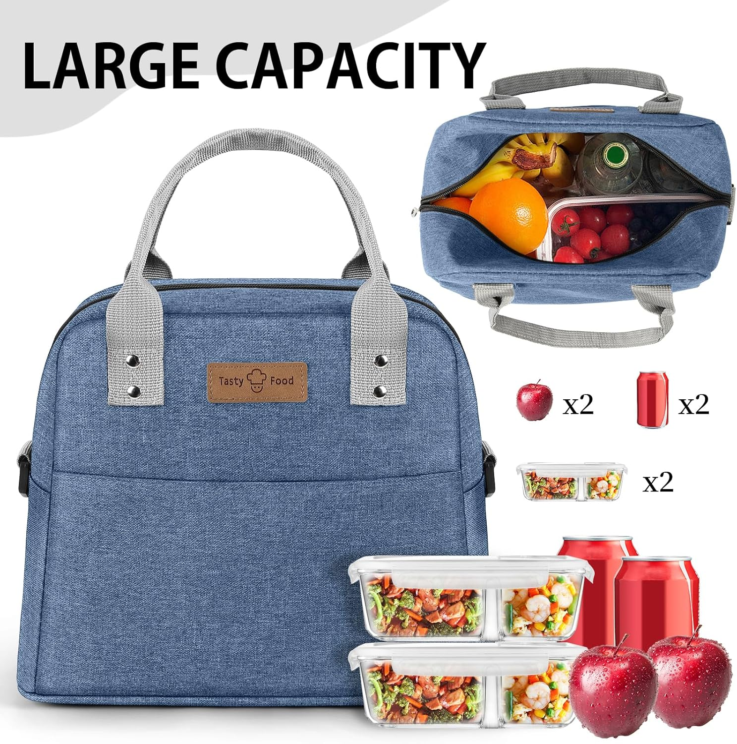 Lunch Bag Insulated Lunch Tote Bag with Adjustable Strap Reusable Lunch Box for Women/Men/Kids Leakproof Lunch Bags Portable Thermal Cooler Bag for Work School Picnic, Blue image number 5