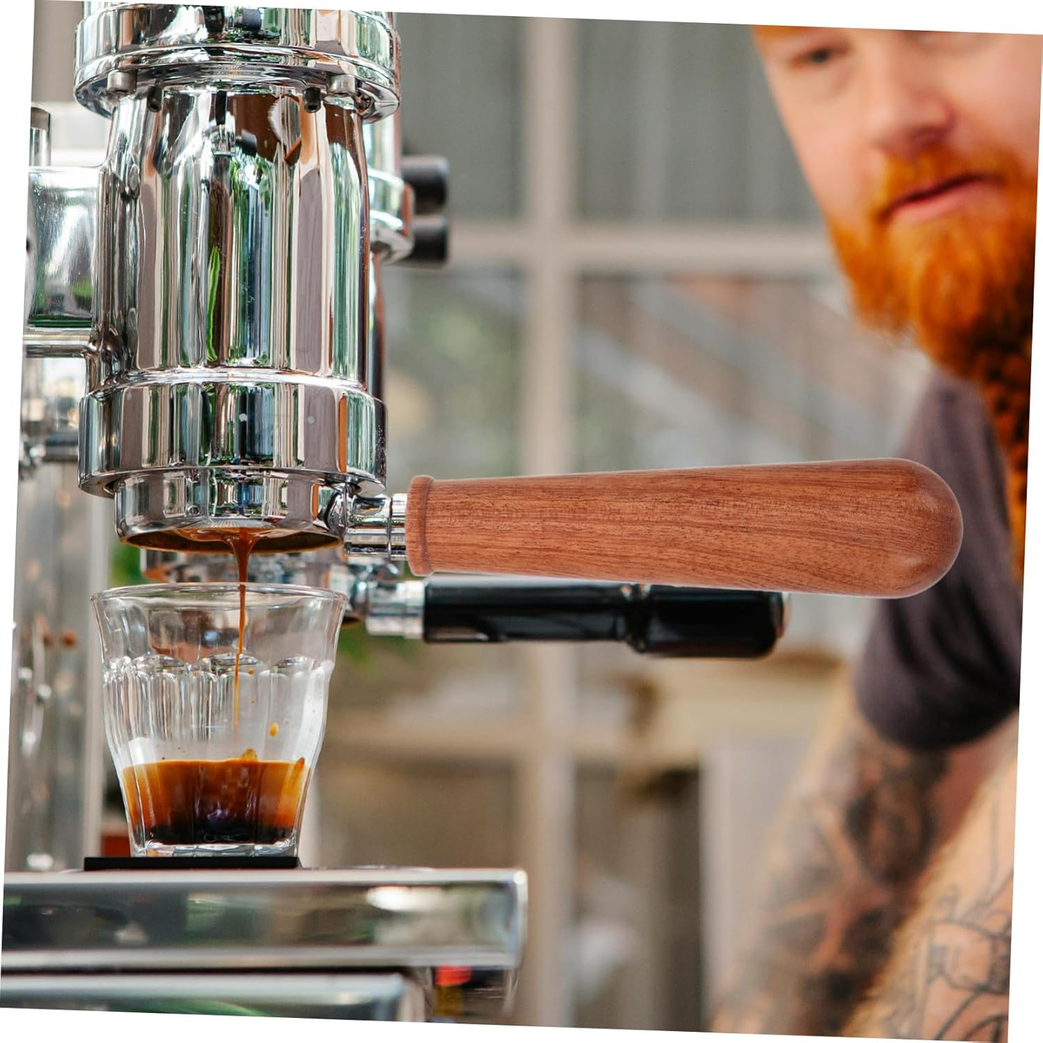 MOKKHNB Wooden Portafilter Handle M10 Stainless Steel Coffee Machine Replacement Part Bottomless Espresso Handle for Professional Cafe Use image number 5