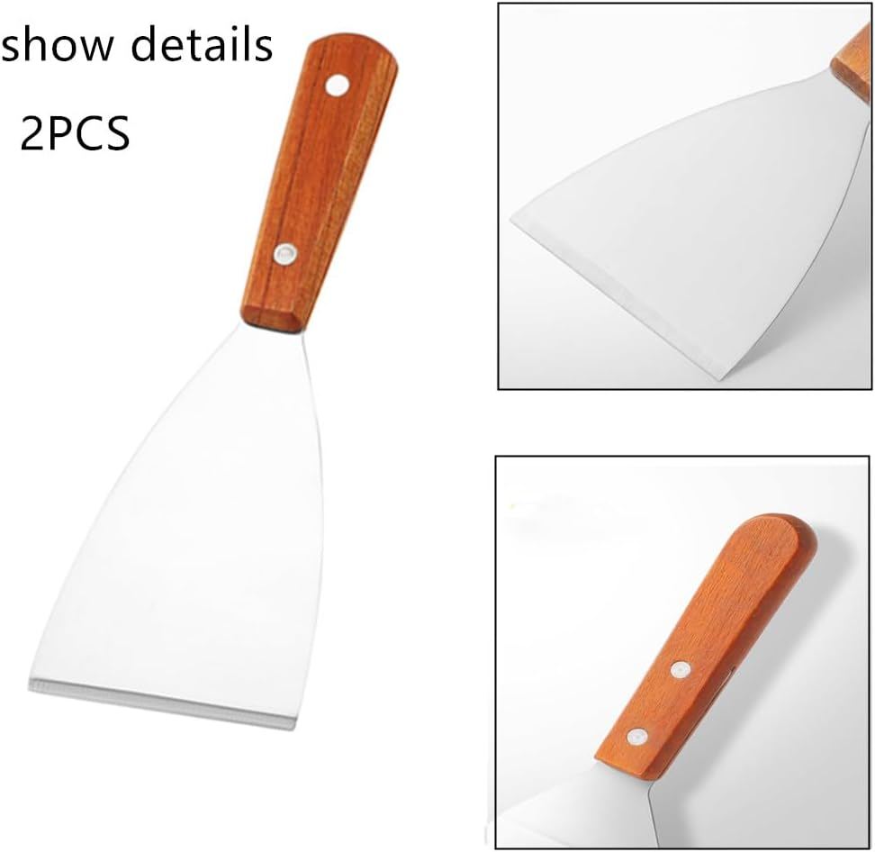 Grill Slant Edge Flat Scraper,Granmagazz 2 Pieces Stainless Steel Grill Griddle Scraper with Wooden Handle, Versatile Grill Scraper Tool for Grill BBQ Teppanyaki Dough Pancake Pizza image number 4