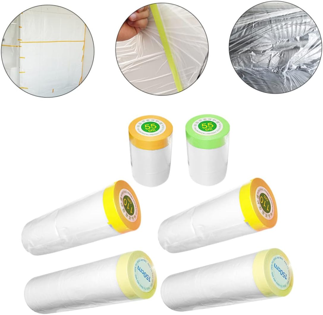 HOMSFOU 6 Rolls Masking Paper Protective Film 55Cm-1.5M X 25M Weak Adhesive Dustproof Masking Film for Automotive Painting and Furniture Renovation image number 5