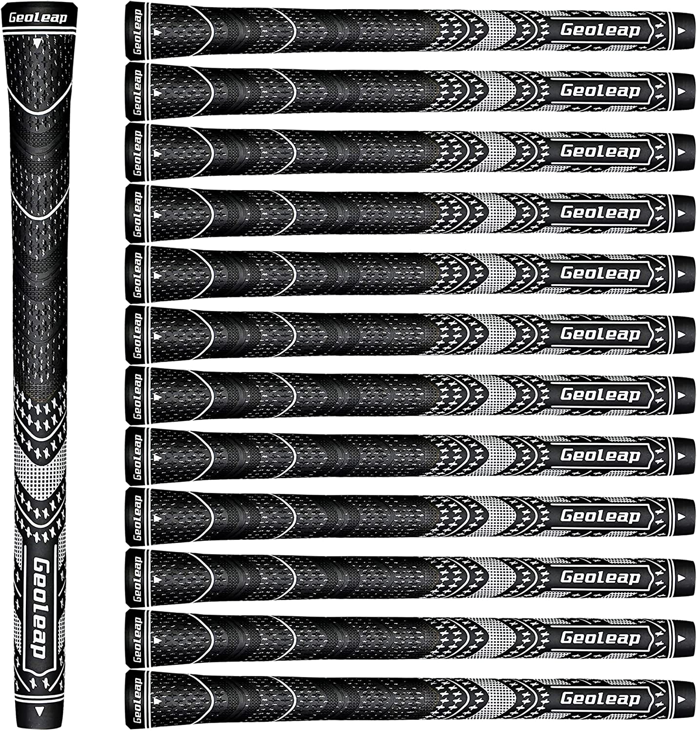 Geoleap Golf Grips Set of 13- Cord Rubber Compound Material, Hybrid Golf Club Grips, All Weather Performance.