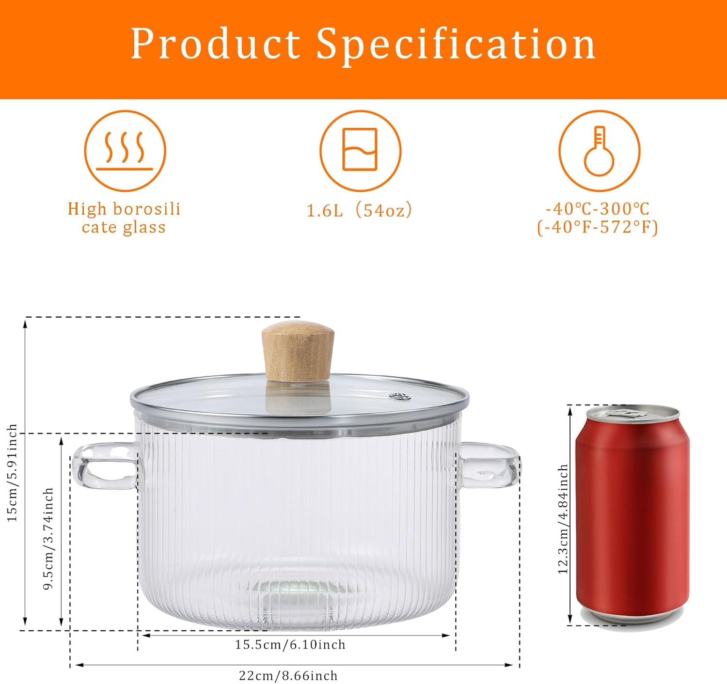 Glass Saucepan with Lid, 1.6L/54Oz Heat Resistant Stovetop Pot with Handles Non-Stick Borosilicate Glass Stovetop Soup Pot Clear Cooking Pot Safe Cooking Pot for Soup Milk Sauce Pasta