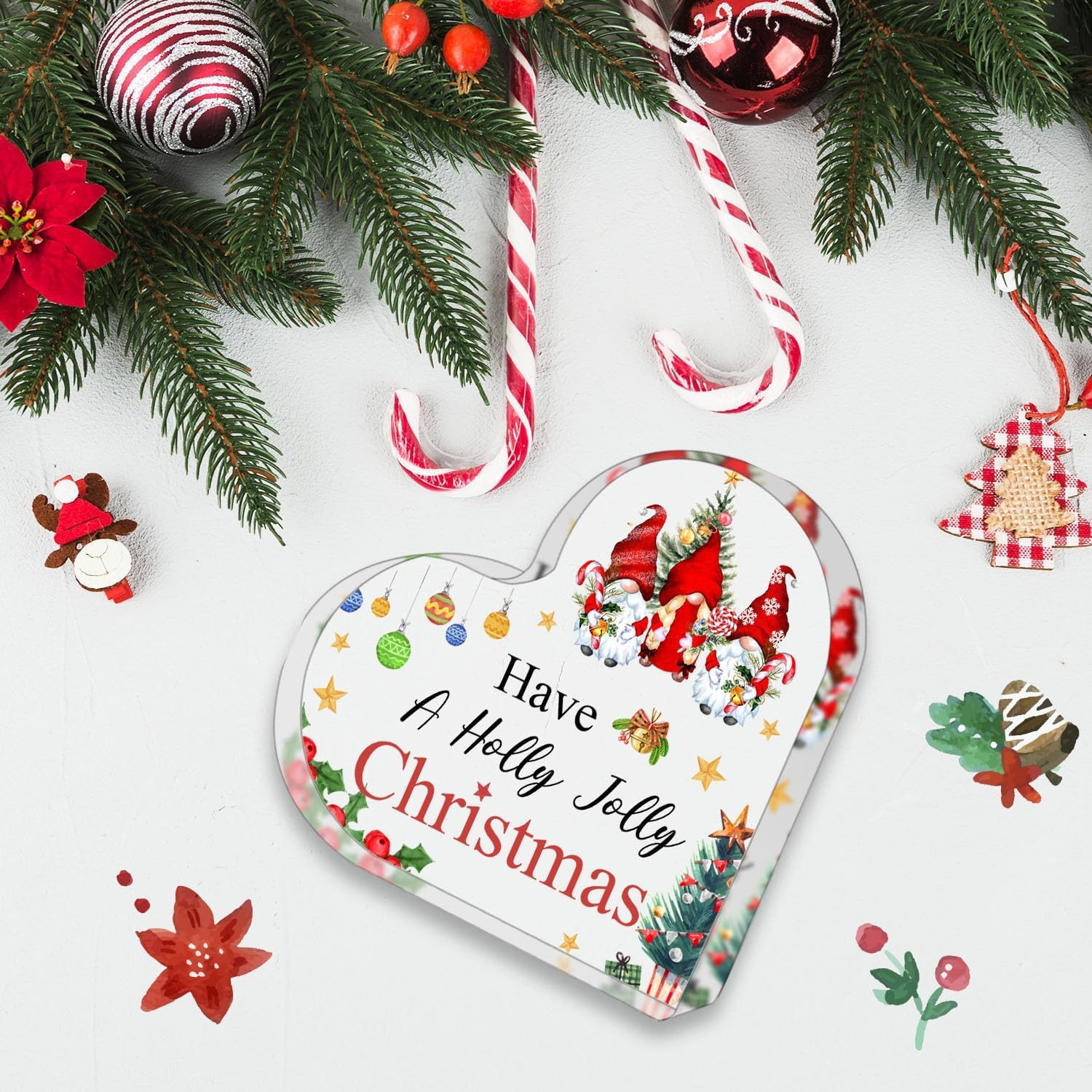 Acrylic Christmas Ornament, Heart Tabletop Ornament, Cute Holiday Home Decoration for Table, Mantel or Office Desk, Clear Acrylic Christmas Decor Sign, Gifts for Women, Girls, Mum, Friends (Gnome) - Tree image number 2